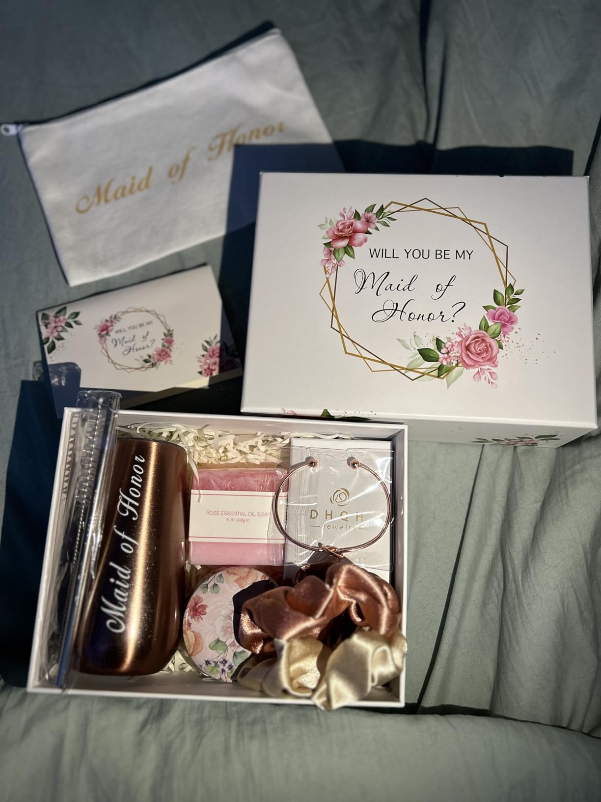 Maid Of Honor Gifts Box Maid of Honor Stemless Stainless Steel champagne glasses Maid of Honor Proposal Gift,Will You Be My Maid of Honor,Rose Gold Cup - Customer Photo 1