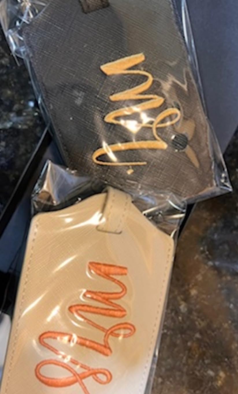 CHOIEO Mr and Mrs Luggage Tags, Bridal Shower Gift Honeymoon Gifts Wedding Gifts for Bride, PU Leather Travel Tags with Name ID Address Card (White&Black) - Customer Photo 2