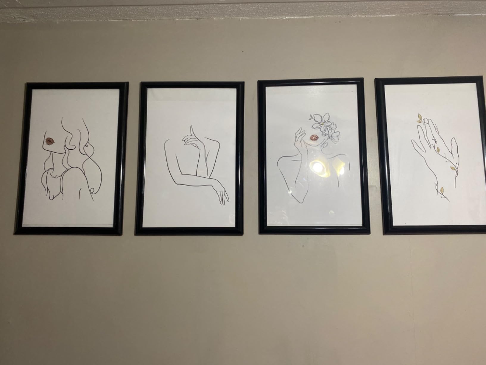 RipGrip Minimalist Wall Art - Set of 4 Woman Silhouette Line Drawings, Room Aesthetic Posters, Abstract Decor (Beige Frame, 8x10) - Customer Photo 1