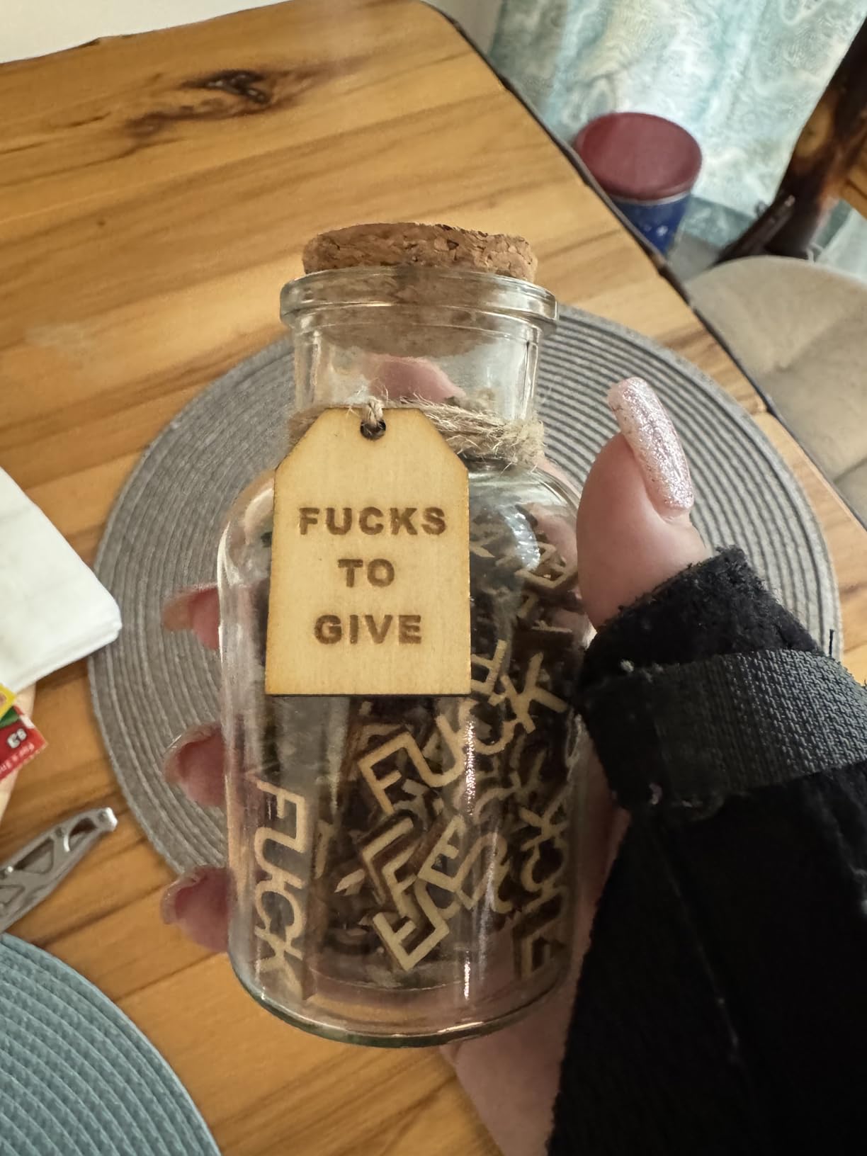 fuc k jar（5oz） Gift Jar,Fuc ks to Give,Fuc k Wooden Cutout Letter Piece Bad Mood Vent Spoof Birthday Day,Holiday, Thanksgiving Christmas Gifts to Friend,gag Funny Gift - Customer Photo 3
