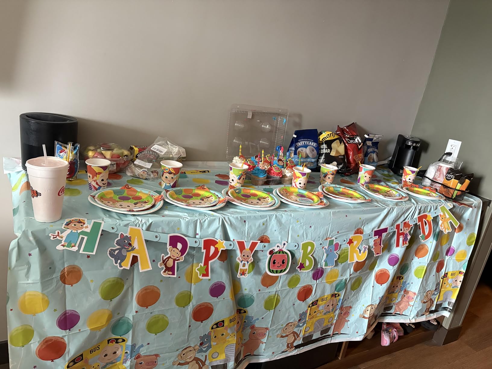 Cocomelon Party Supplies Set | Cocomelon Birthday Party Supplies and Decorations | Serves 16 Guests | With Banner, Table Cover, Plates, Napkins, Cups and Sticker - Customer Photo 2