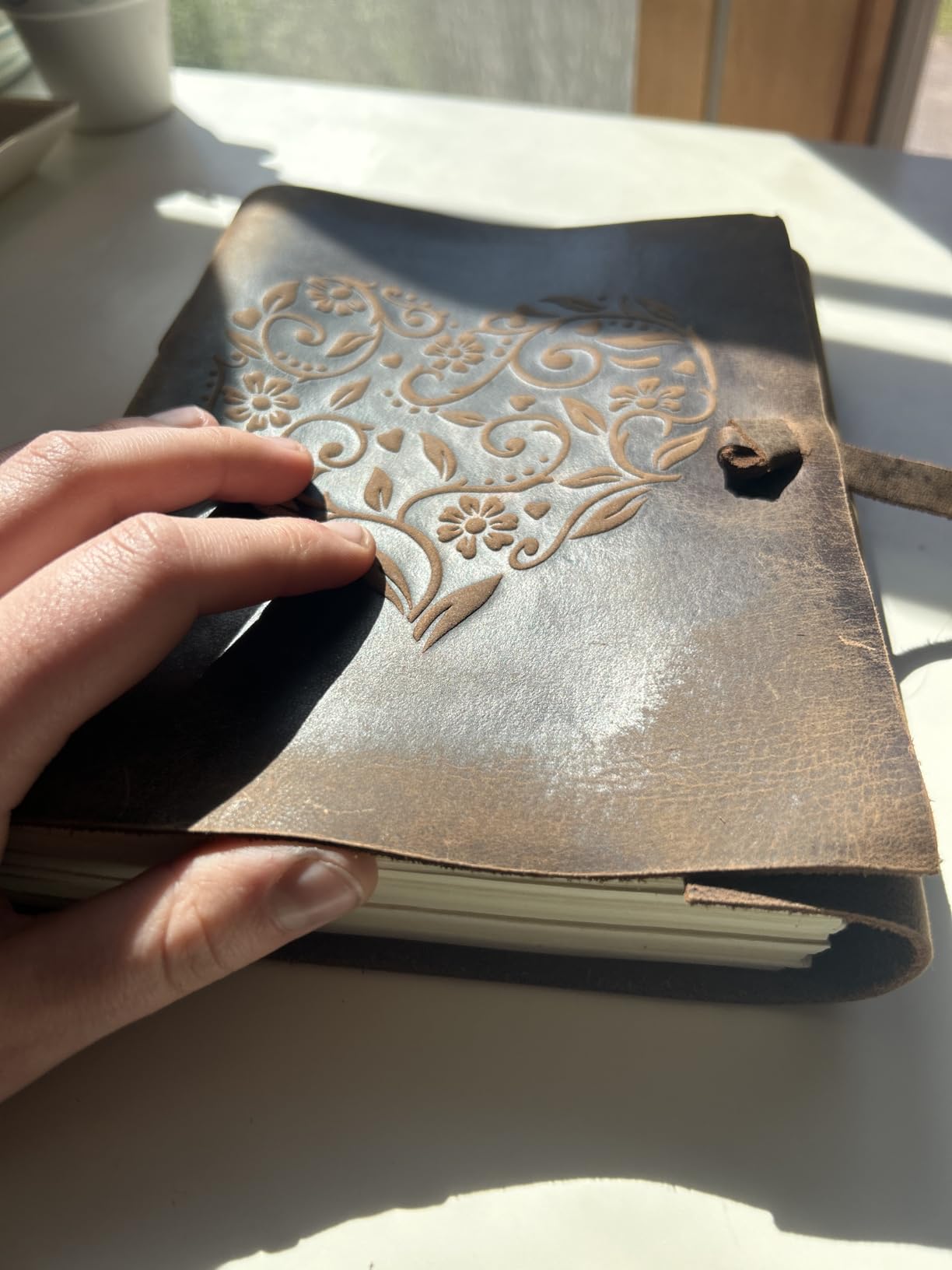 moonster Leather Journal with Embossed Heart Shape - Non Refillable 8x6″ Lined Notebook - 400 Pages College Ruled Kraft Paper - Inspirational Small Notebook - Leather Journals for Women - Customer Photo 1