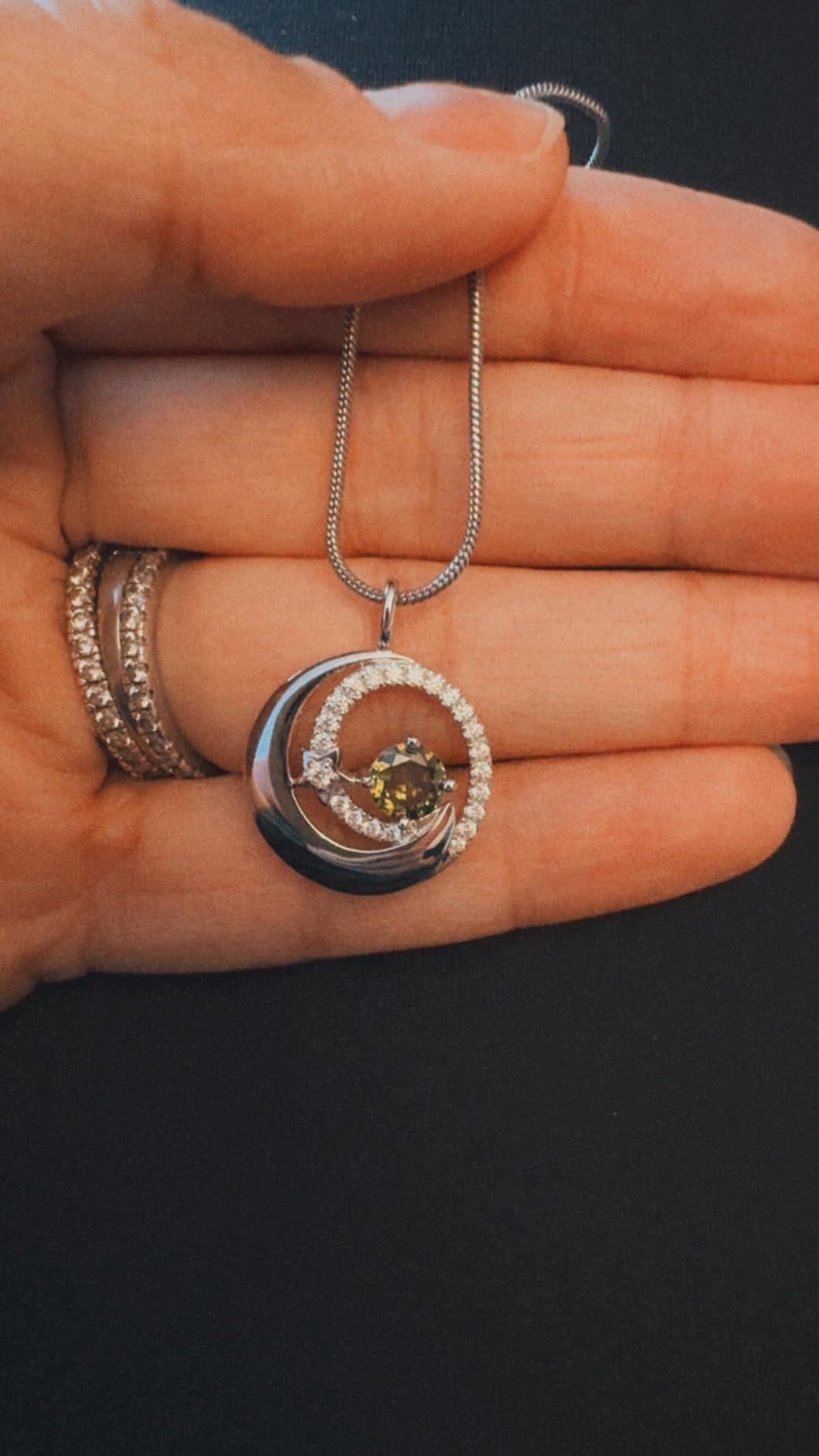 FANCIME Birthstone Necklaces 925 Sterling Silver Moon and Star Pendant Fine Jewelry Birthday Christmas Gifts for Mom Wife Her Daughter - Customer Photo 2