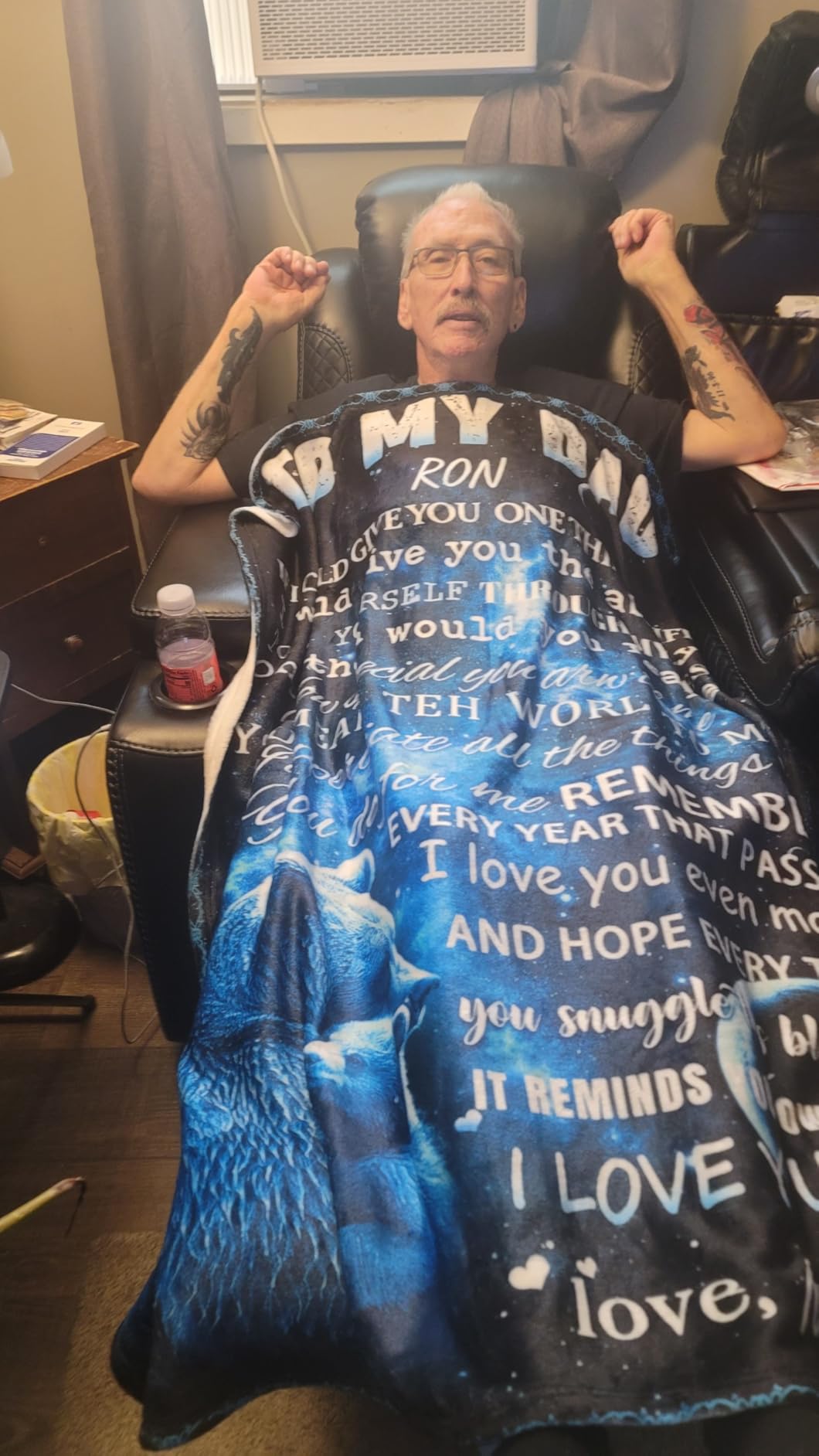 Personalized Stepped Up Dad Blanket, Happy Father's Day Blanket. Best Gift for Step Dad, Meaninqful Family Quote, Custom Name Stepdad Birthday Super Soft Flannel Warm Throw Blanket for Couch Bed - Customer Photo 0