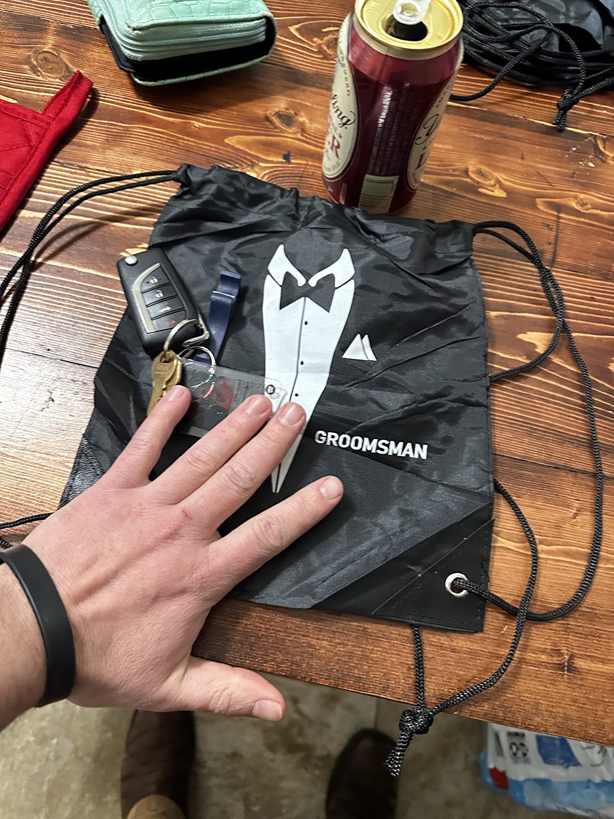 Shappy 7 Pack 9 x 9.9 Inches Groomsmen Gifts Bags for Wedding Party Favor Bags with Drawstring Black Bachelor Present Set for Groomsman Proposal Father's Birthday Anniversary Boss Party Supplies Customer Review Shappy 7 Pack 9 x 9.9 Inches Groomsmen Gifts Bags for Wedding Party Favor Bags with Drawstring Black Bachelor Present Set for Groomsman Proposal Father's Birthday Anniversary Boss Party Supplies - Customer Photo 1