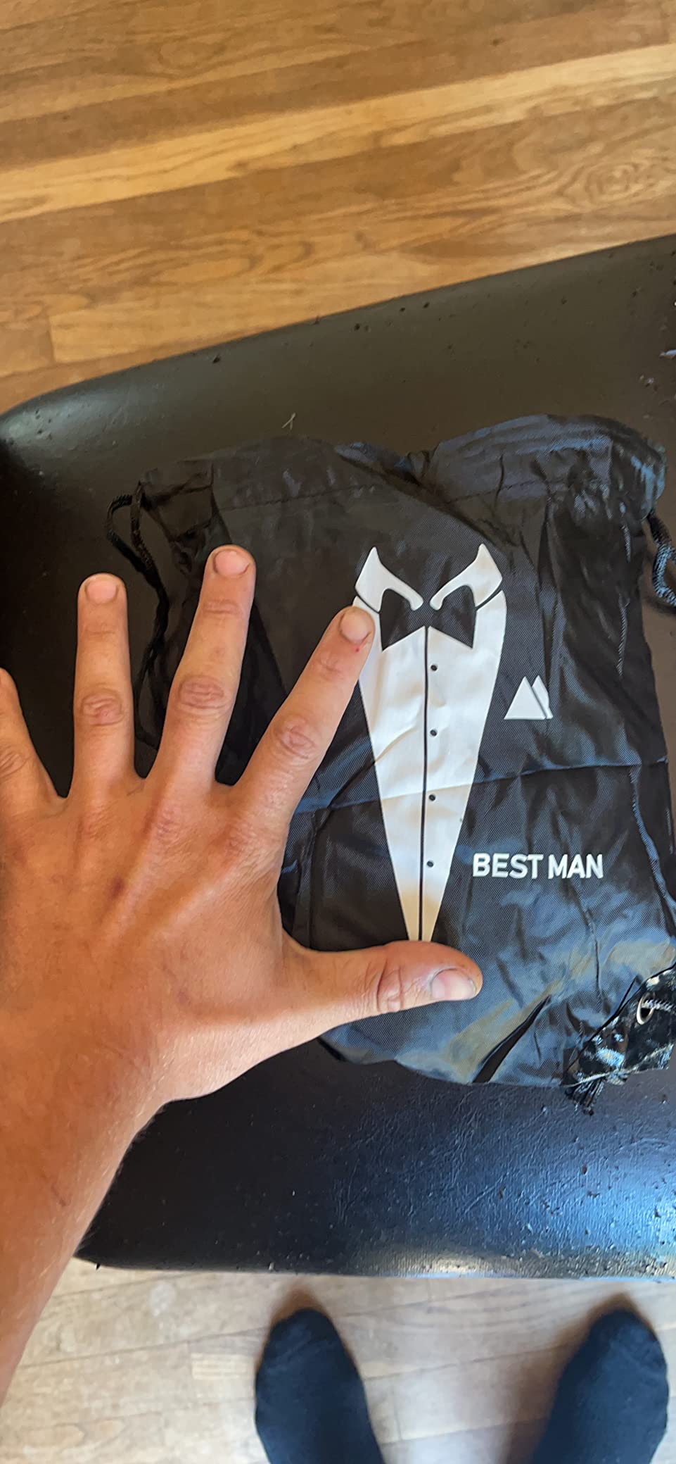 Shappy 7 Pack 9 x 9.9 Inches Groomsmen Gifts Bags for Wedding Party Favor Bags with Drawstring Black Bachelor Present Set for Groomsman Proposal Father's Birthday Anniversary Boss Party Supplies Customer Review Shappy 7 Pack 9 x 9.9 Inches Groomsmen Gifts Bags for Wedding Party Favor Bags with Drawstring Black Bachelor Present Set for Groomsman Proposal Father's Birthday Anniversary Boss Party Supplies - Customer Photo 2