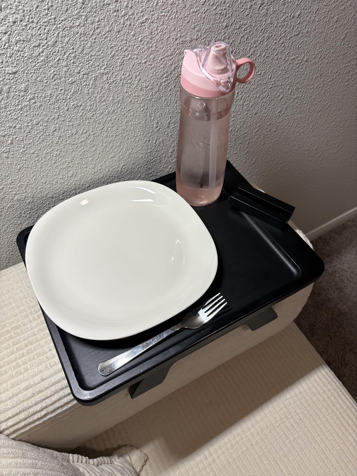 SINWANT Couch Arm Tray,Bamboo Sofa Clip on Side Table,Foldable Couch Armrest Table with 360° Phone Holder,Food Trays for Eating/Drinks/Snacks/Remote - Customer Photo 1