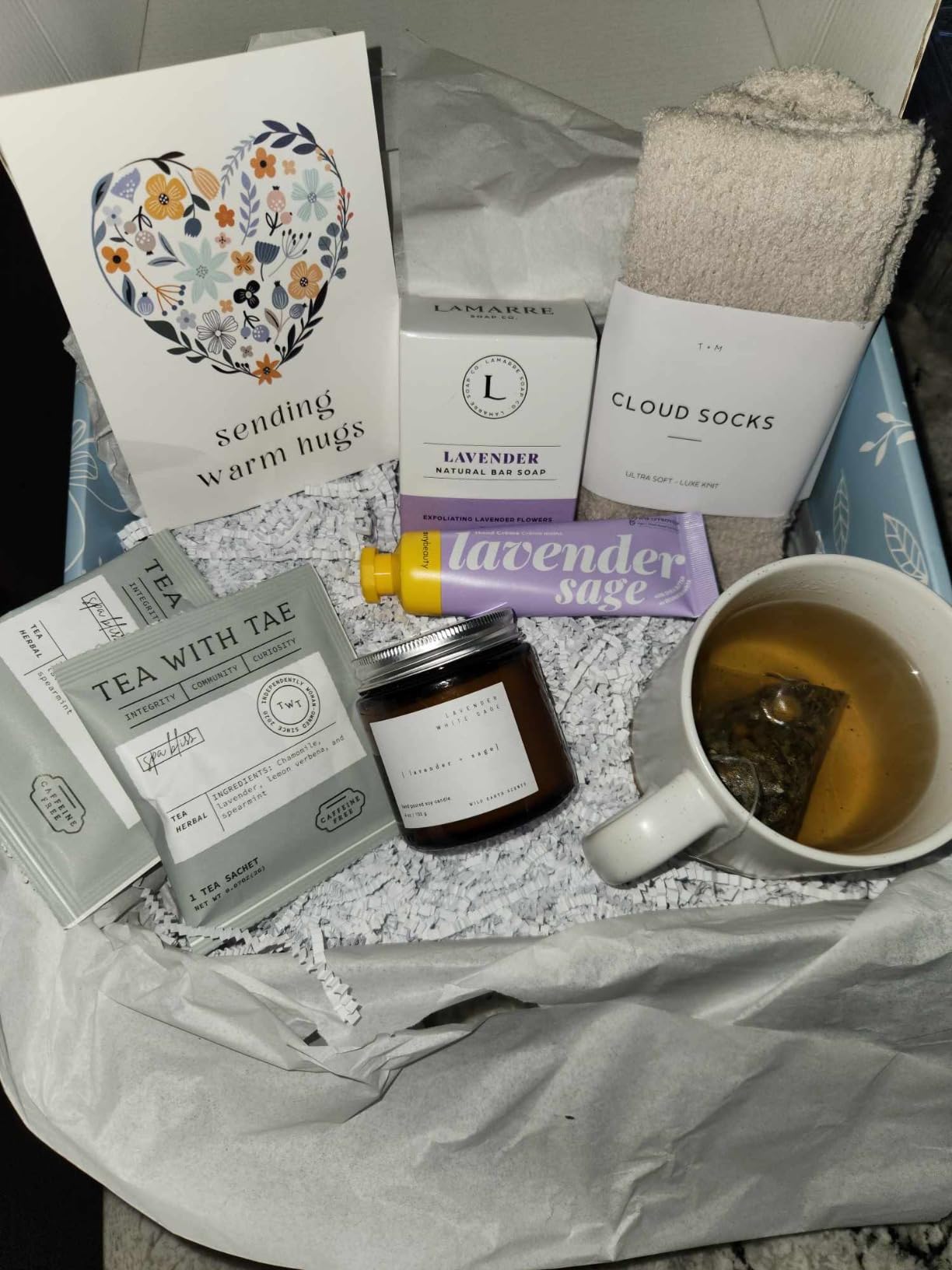Unboxme Lavender Spa Gift Basket for Women, Self Care Package with Candle, Bath Bomb, Tea & Mug - Relaxation Gifts for Birthday, Get Well - Customer Photo 1