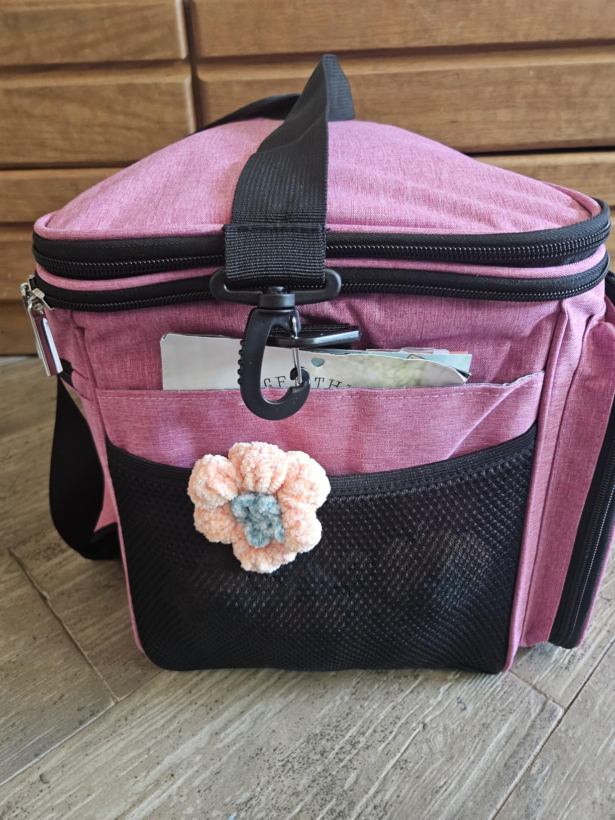 PAVILIA Knitting Bag Yarn Storage Tote, Large Crochet Organizer Bag, Yarn Storage Holder for Crocheting Knitter, Knitting Project Bag, Crochet Accessories Set, Gifts For Crochet Lovers, Charcoal Grey - Customer Photo 2