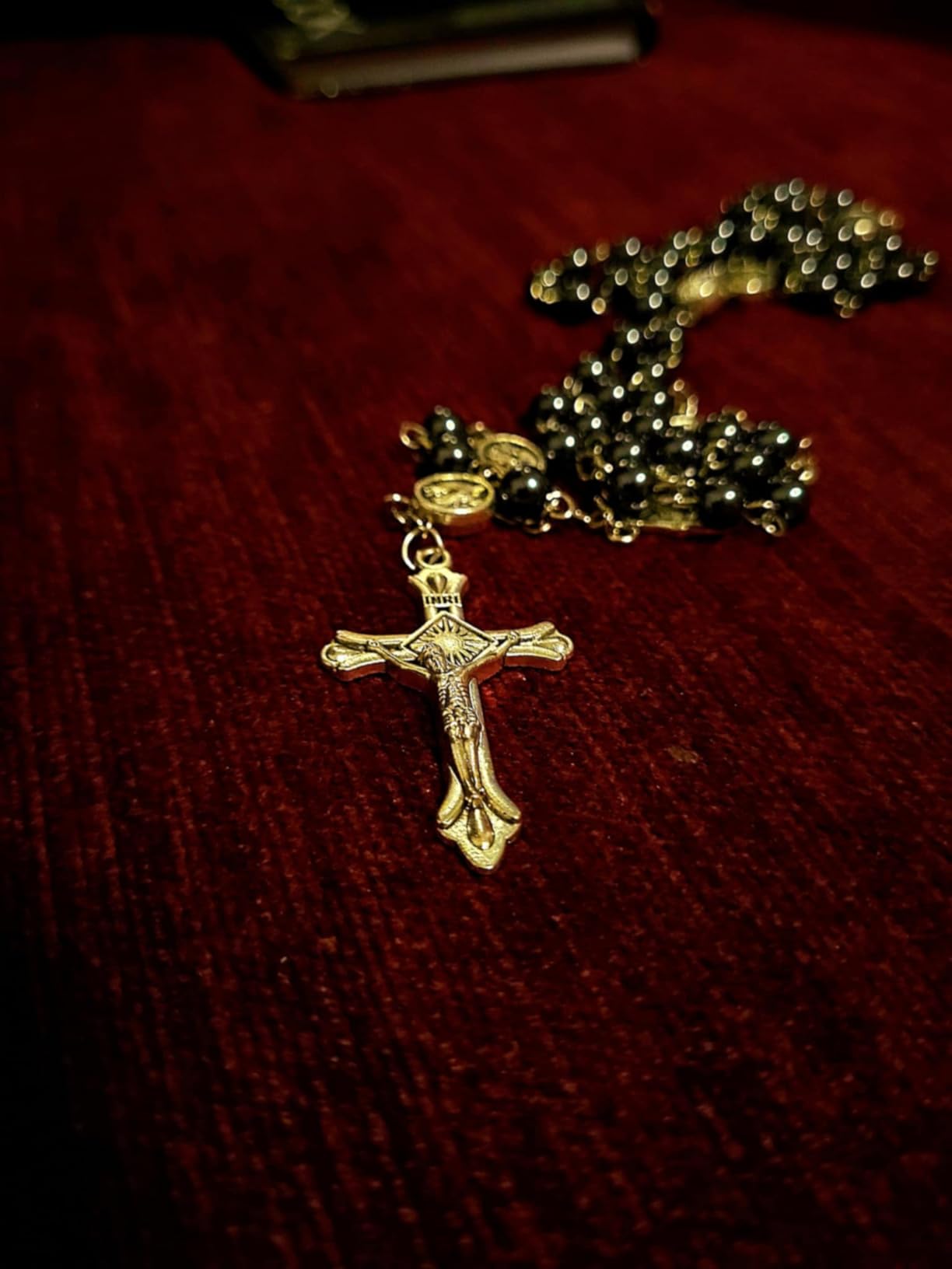 HanlinCC Saint Michael the Archangel Hematite Black Stone Beads Rosary Necklace with Metal Gift Box for Men - Customer Photo 3