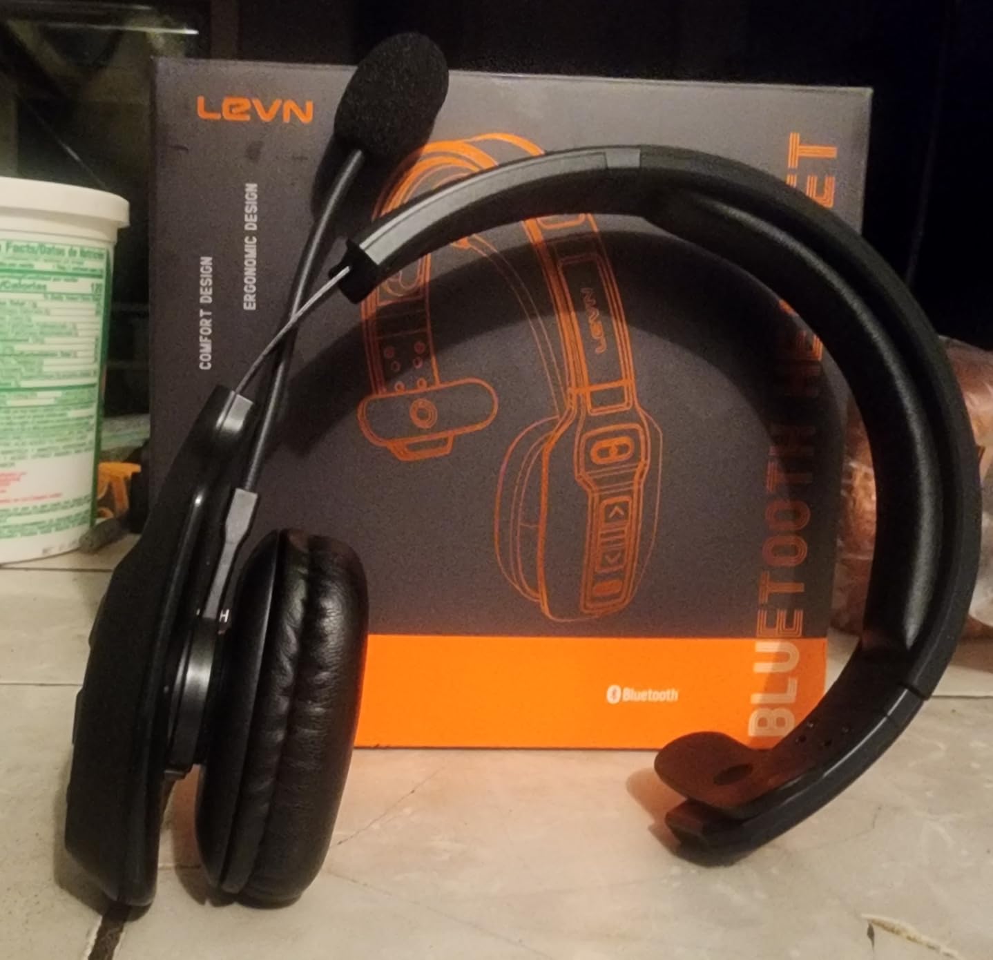 LEVN Bluetooth Headset with Microphone, Trucker Bluetooth Headset with AI Noise Cancelling & Mute Button, Wireless On-Ear Headphones 60 Hrs Working Time, for Trucker Home Office Remote Work Zoom - Customer Photo 2