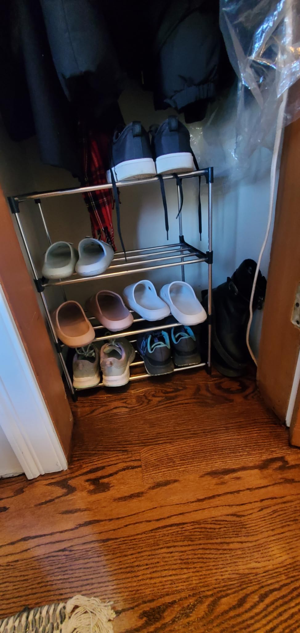 Stackable Small Shoe Rack, Entryway, Hallway and Closet Space Saving Storage and Organization (4-Tier, Pink) - Customer Photo 1