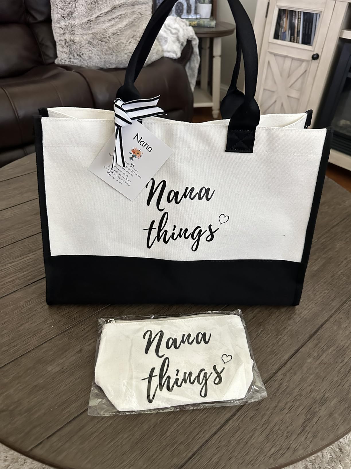 Lamyba Mother of the Groom Gifts,Mother of the Groom Tote Bag With Makeup Bag,Bridal Shower Gifts,Black and White - Customer Photo 1