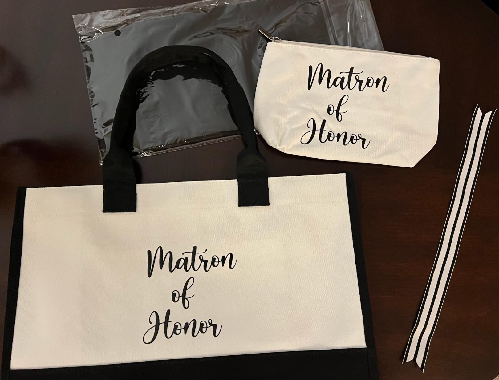 Lamyba Mother of the Bride Gifts,Mother of the Bride Tote Bag With Makeup Bag,Bridal Shower Gifts,Black and White - Customer Photo 2