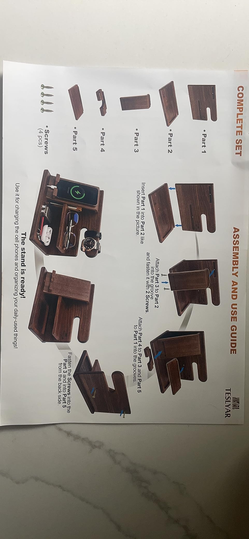 TESLYAR Wood Phone Docking Station for Men - Desktop or Nightstand Organizer - Birthday Gifts for Men, Dad - Customer Photo 2