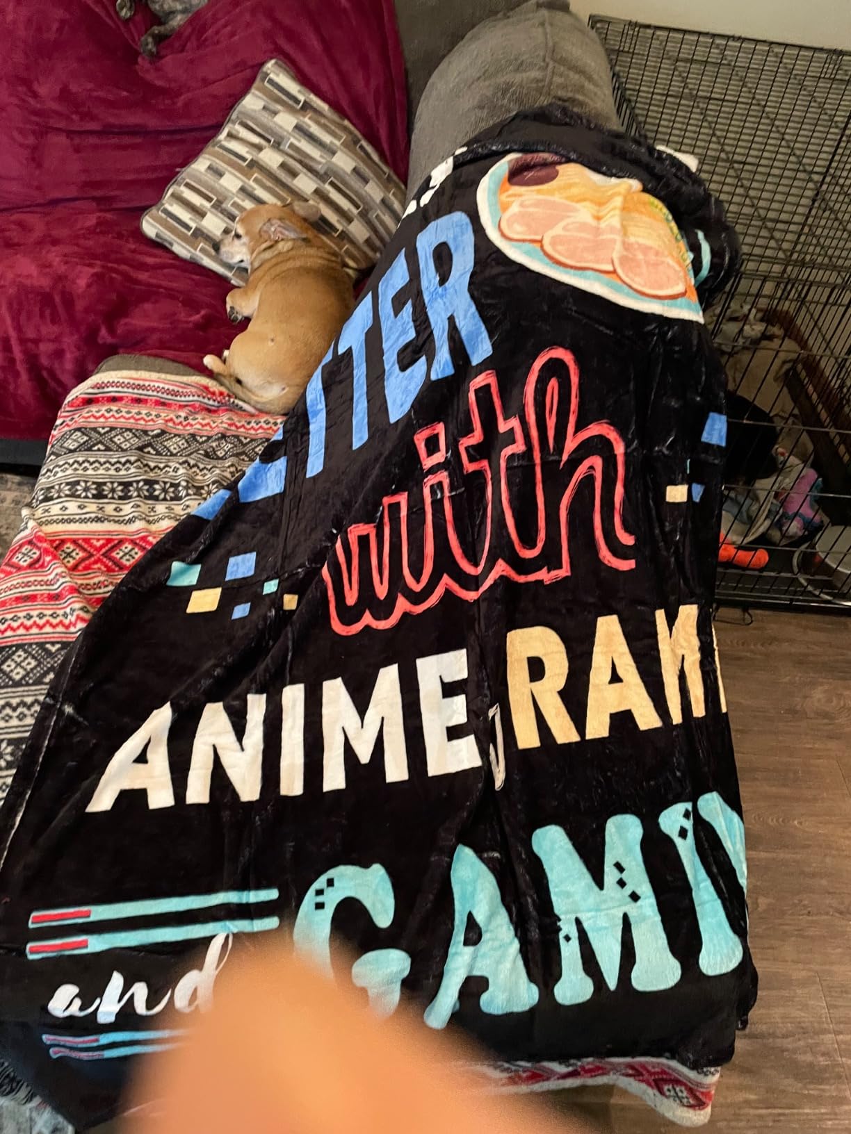 Anime Throw Blanket, Ramen Noodle Blankets,Life is Better with Gaming Gifts for Teen Boys Men Gamer Ramen Anime Lovers,Soft Lightweight Plush Flannel Game Themed Quilt,50 in x 40 in - Customer Photo 2