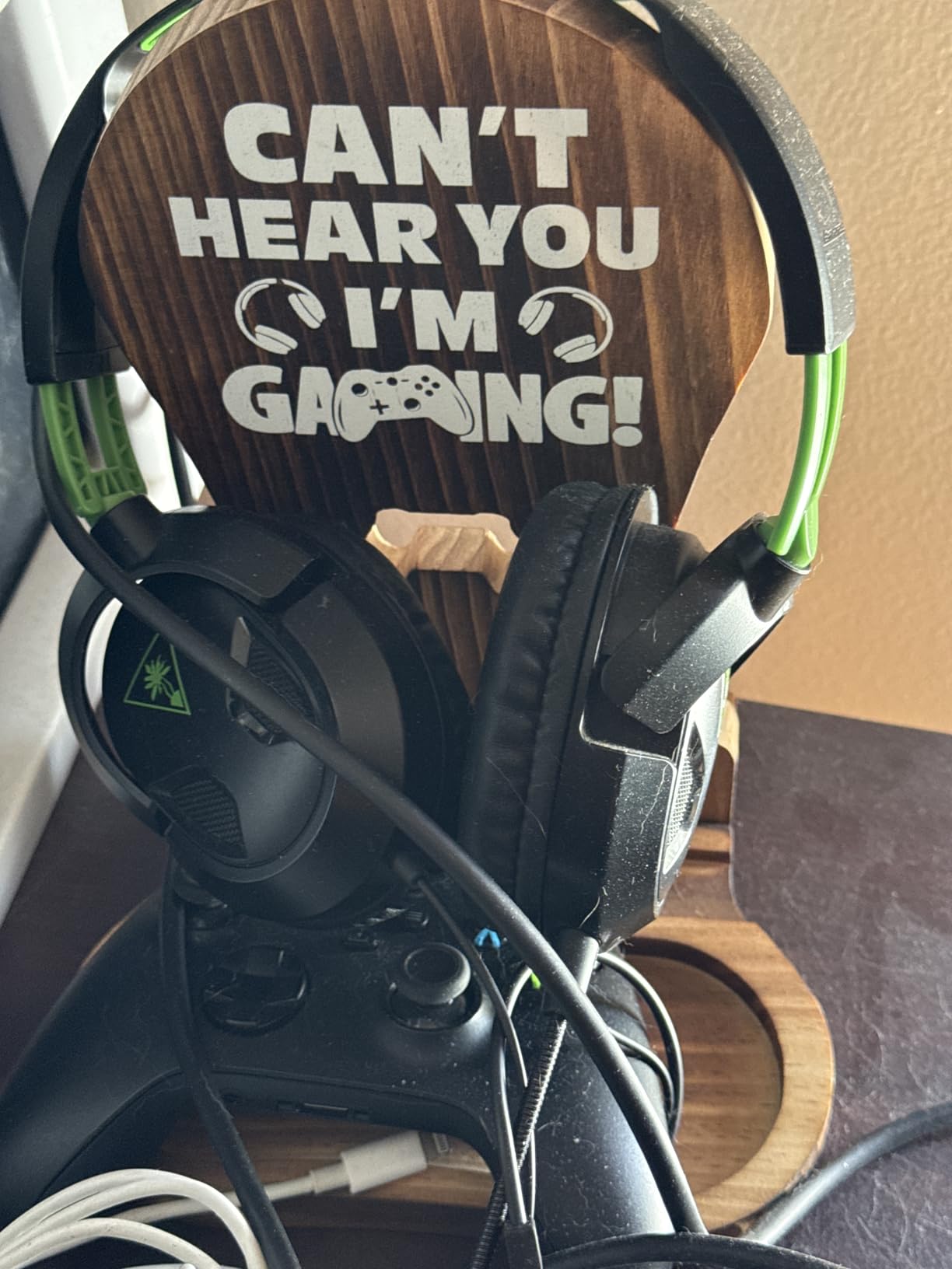 Slothoem-Gamer Gifts for Men Teenage Boy Christmas, Gamer Room Decor for Brother, Gaming Gifts for Son, Boyfriend, Husband, Gamer Room Accessories Stuff, Wooden Headset Stand - Can't Hear You I'm Gaming - Customer Photo 1