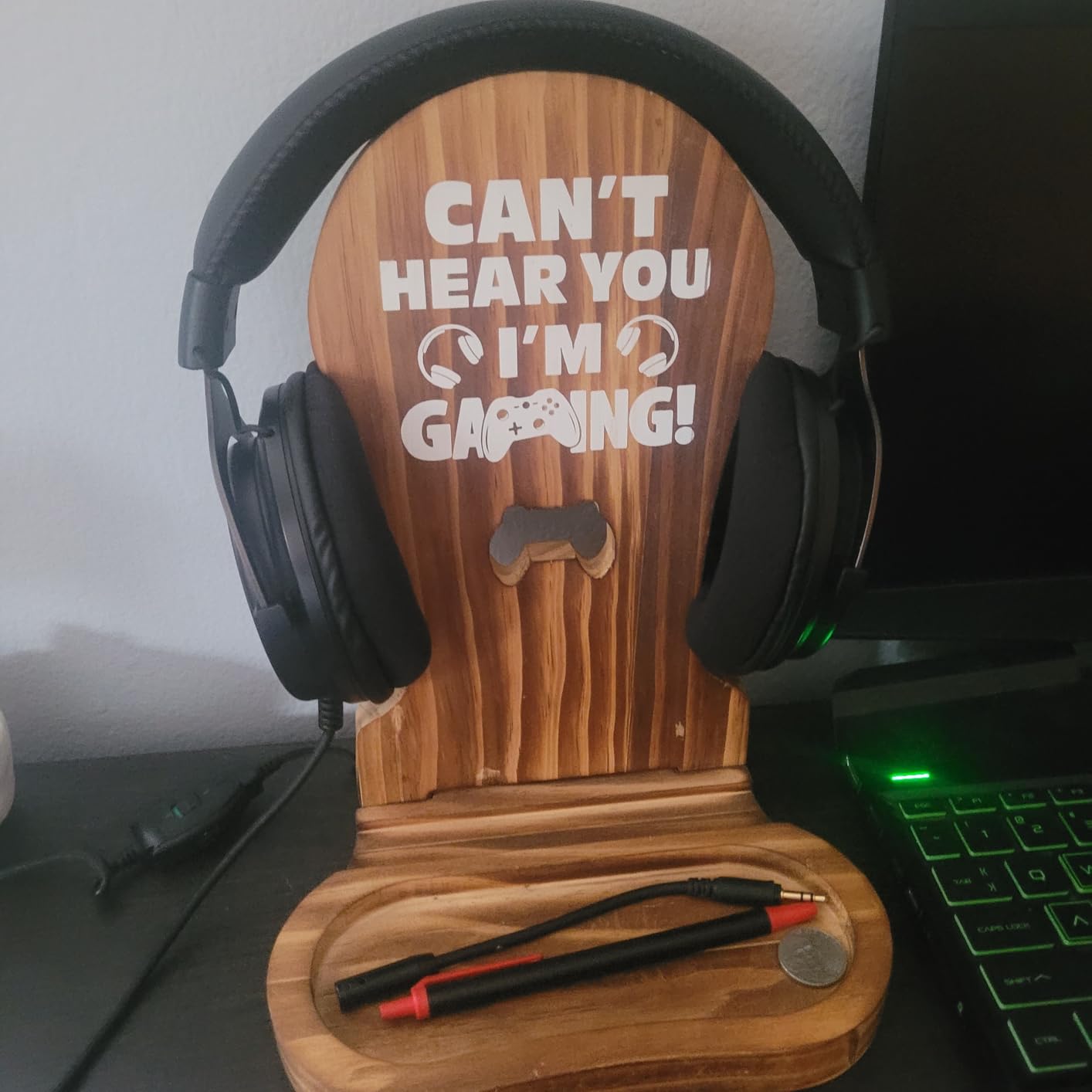 Slothoem-Gamer Gifts for Men Teenage Boy Christmas, Gamer Room Decor for Brother, Gaming Gifts for Son, Boyfriend, Husband, Gamer Room Accessories Stuff, Wooden Headset Stand - Can't Hear You I'm Gaming - Customer Photo 2