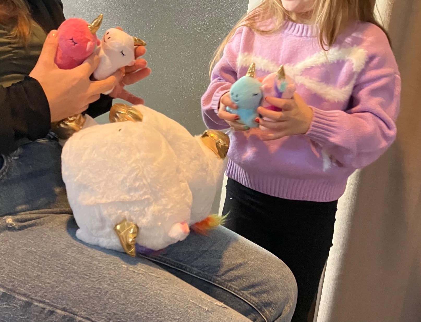 KMUYSL Toys for Girls Ages 0 1 2 3 4 5 6 7 8+ Years - Unicorn Mommy Stuffed Animal with 4 Baby Unicorns in Her Tummy, Soft Unicorn Plush Toys Set, Christmas Birthday Gifts for Baby, Toddler, Kids - Customer Photo 1