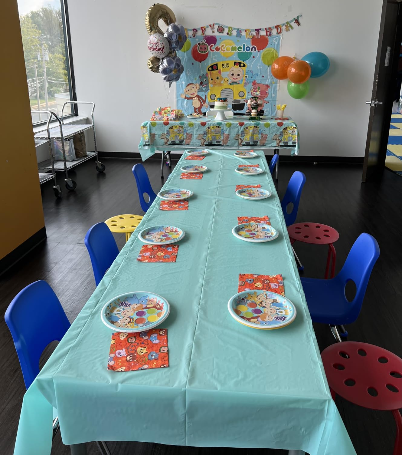 CoComelon Party Supplies | CoComelon Birthday Party Supplies | CoComelon Backdrop | CoComelon Party Decorations Girls Boys 1st 2nd Backdrop, Balloons, Tablecloth, Plates, Napkins, Forks, Sticker - Customer Photo 3