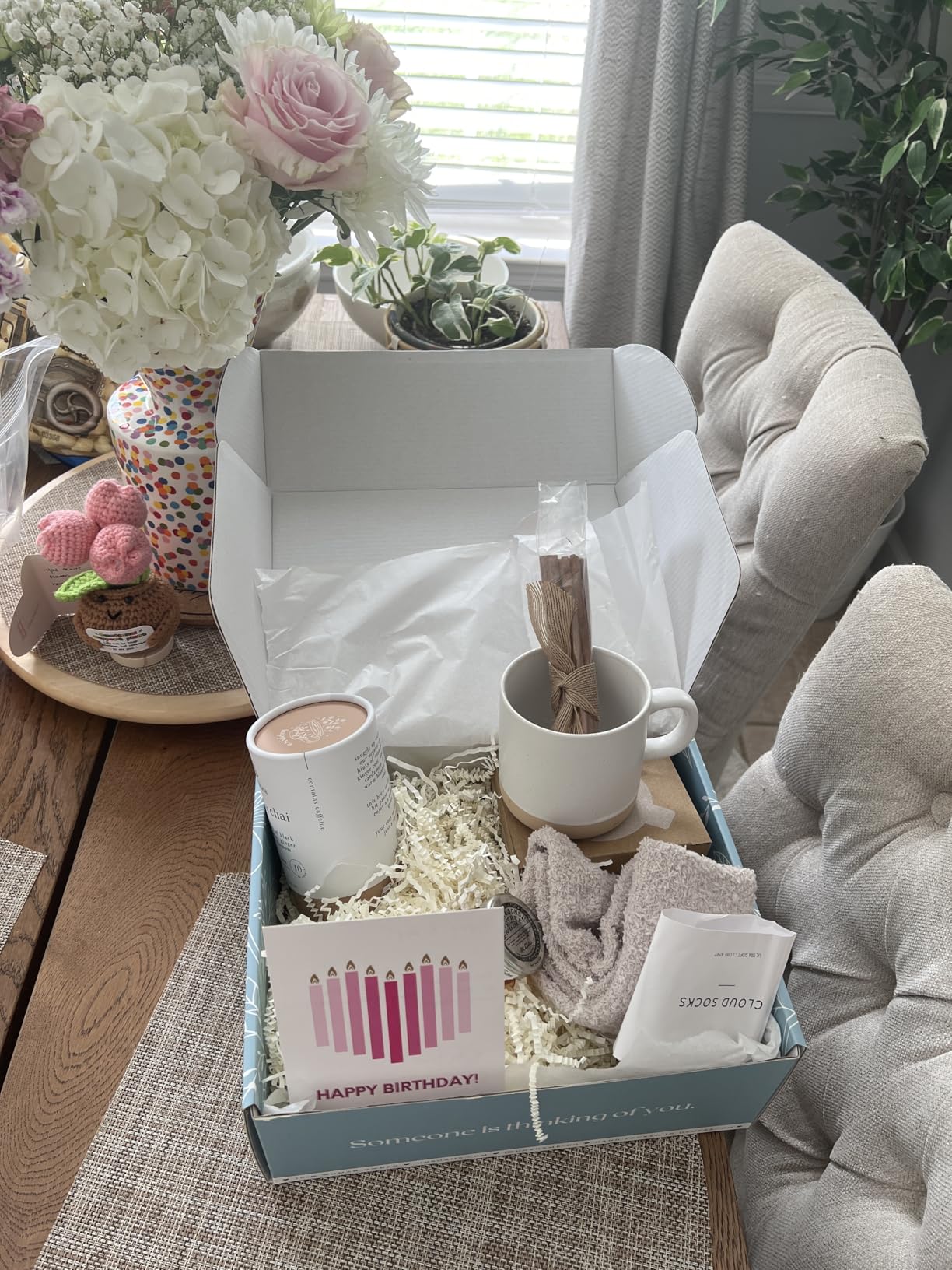 Unboxme Tea Gift Box - Feel Better Self Care Gifts for Women | Fluffy Socks, Mug, Cedarwood Chai Tea Set, Mini Honey Jar, Cinnamon Sticks & Sending Hugs Greeting Card, Send a Hug in a Box Customer Review Unboxme Tea Gift Box - Feel Better Self Care Gifts for Women | Fluffy Socks, Mug, Cedarwood Chai Tea Set, Mini Honey Jar, Cinnamon Sticks & Sending Hugs Greeting Card, Send a Hug in a Box - Customer Photo 1