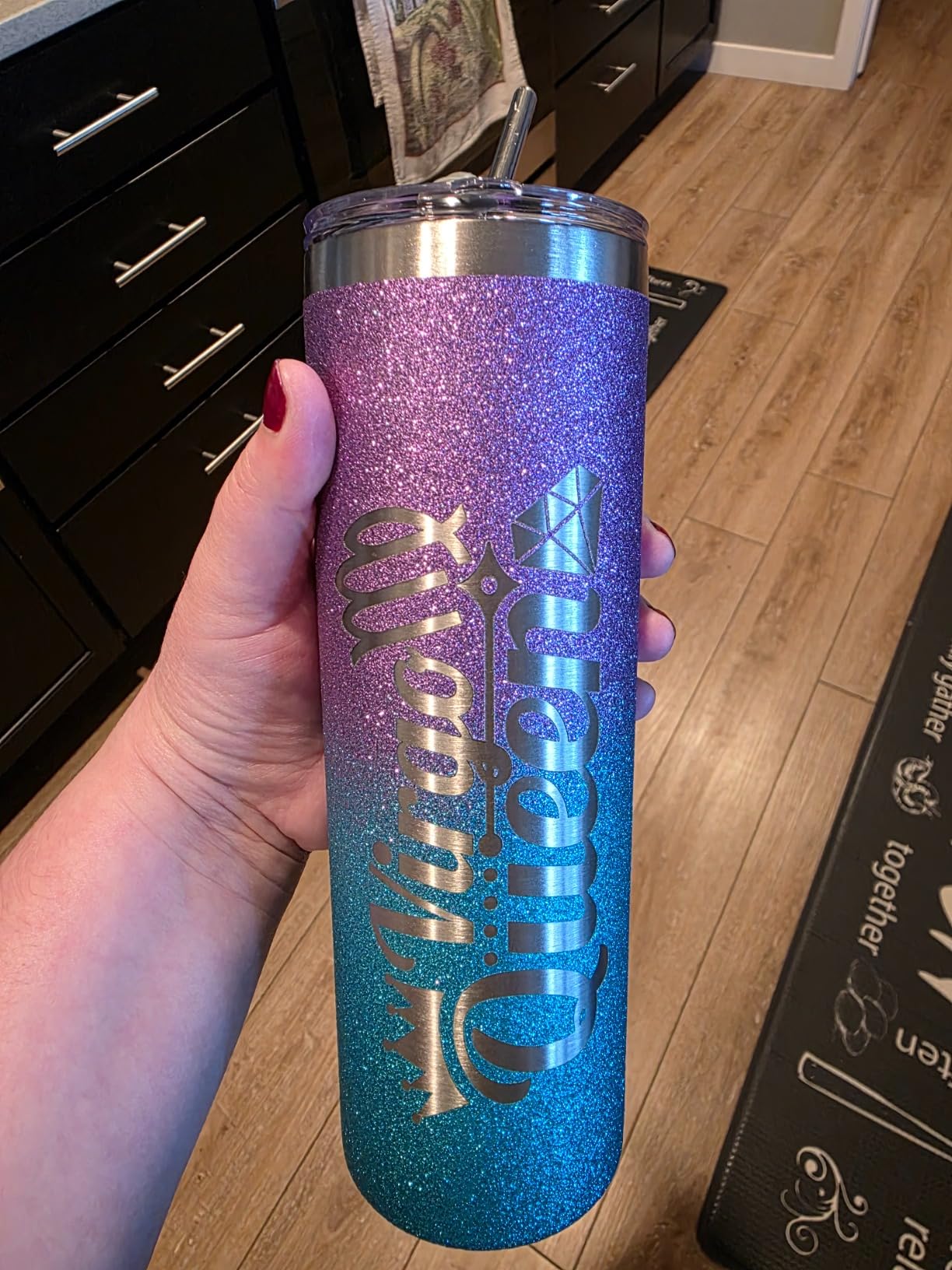 Onebttl Zodiac Gifts for Women, Best Friend Birthday Gifts for Her, 20oz Stainless Steel Tumbler, Engraved Logo Blue and Purple, Taurus - Customer Photo 1