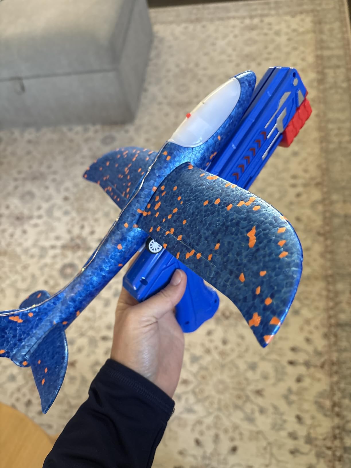 Fuwidvia 3 Pack Airplane Launcher Toys, 13.2'' LED Foam Glider Plane Toy for Boys, 2 Flight Modes Outdoor Flying Toys Birthday Gifts for Boys Girls 4 5 6 7 8 9 10 11 12 Year Old (Blue&Green&Orange) - Customer Photo 1