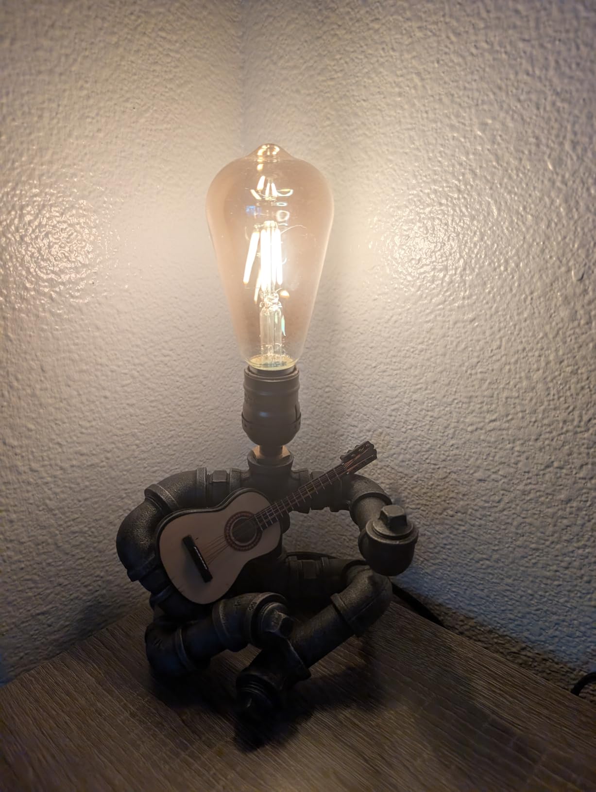 Steampunk Industrial Guitar Lamp - Unique Table Lamp/Desk Lamp with Edison Bulb, Vintage Decorative Lamp for Men, Guitar Lovers & Musicians, Creative Unusual Music-Themed Gift - Customer Photo 2