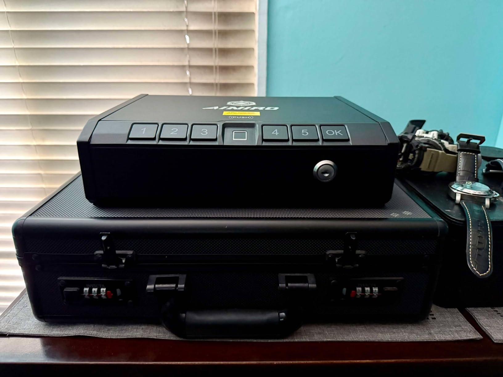 AINIRO Gun Safe for Pistols - Biometric Gun Safe for Handgun, Quick-Access Gun Lock with Fingerprint Identification or Key Pad, Storage Home Bedside Nightstand Car - Customer Photo 1