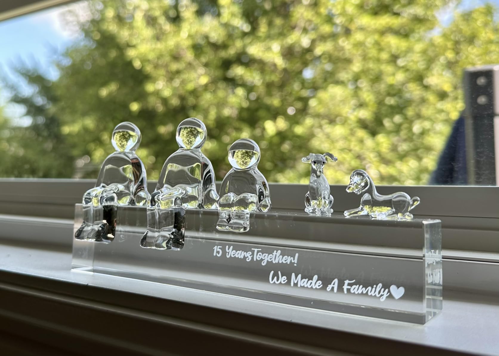 Crystal 15th Anniversary Wedding Gifts for Women Her,15 Years for Him Husband - 15 Years Together We Made A Family Glass Ornament (2 Children) - Customer Photo 1