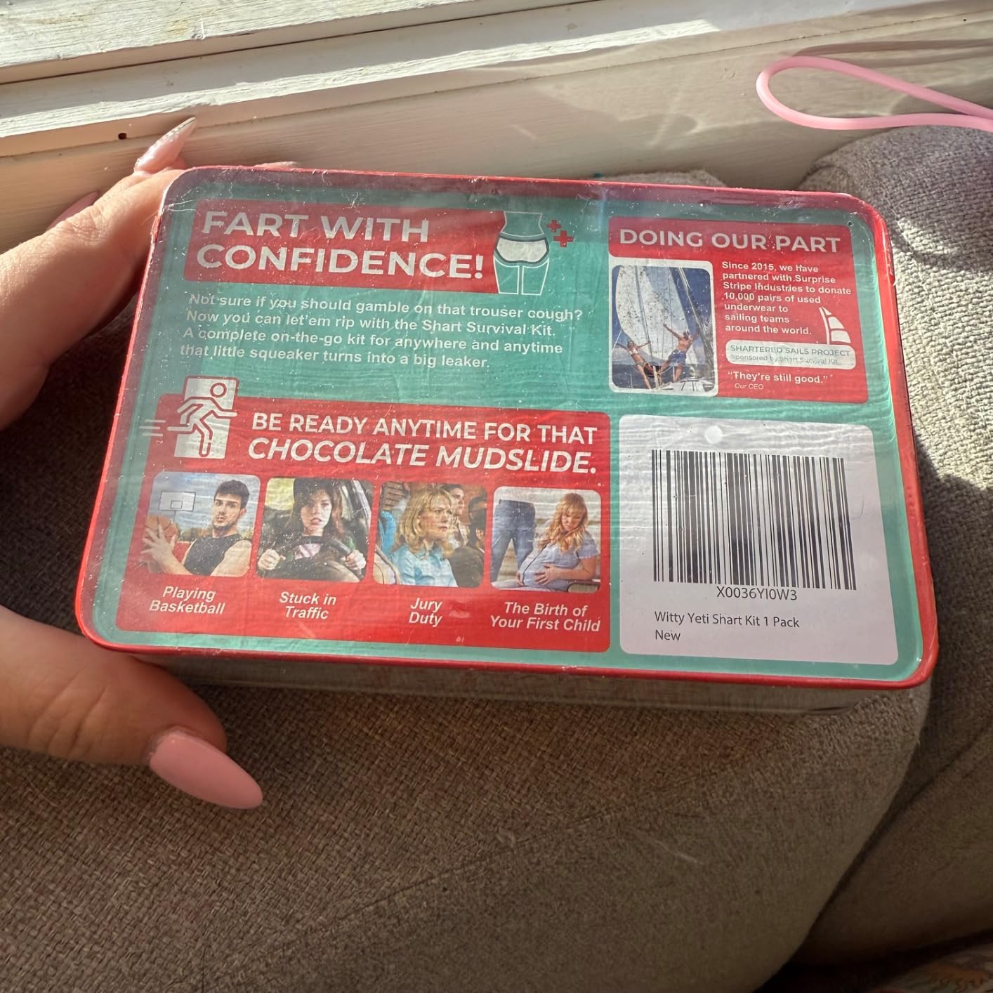 Funny Shart Survival Kit by Witty Yeti. Ultimate Poop Prank Gag Gift Set Contains Wet Wipes, Disposable Underwear, Tissues and Hilarious Badge. Novelty Fart Potty Pack Great for Friends or Family - Customer Photo 3