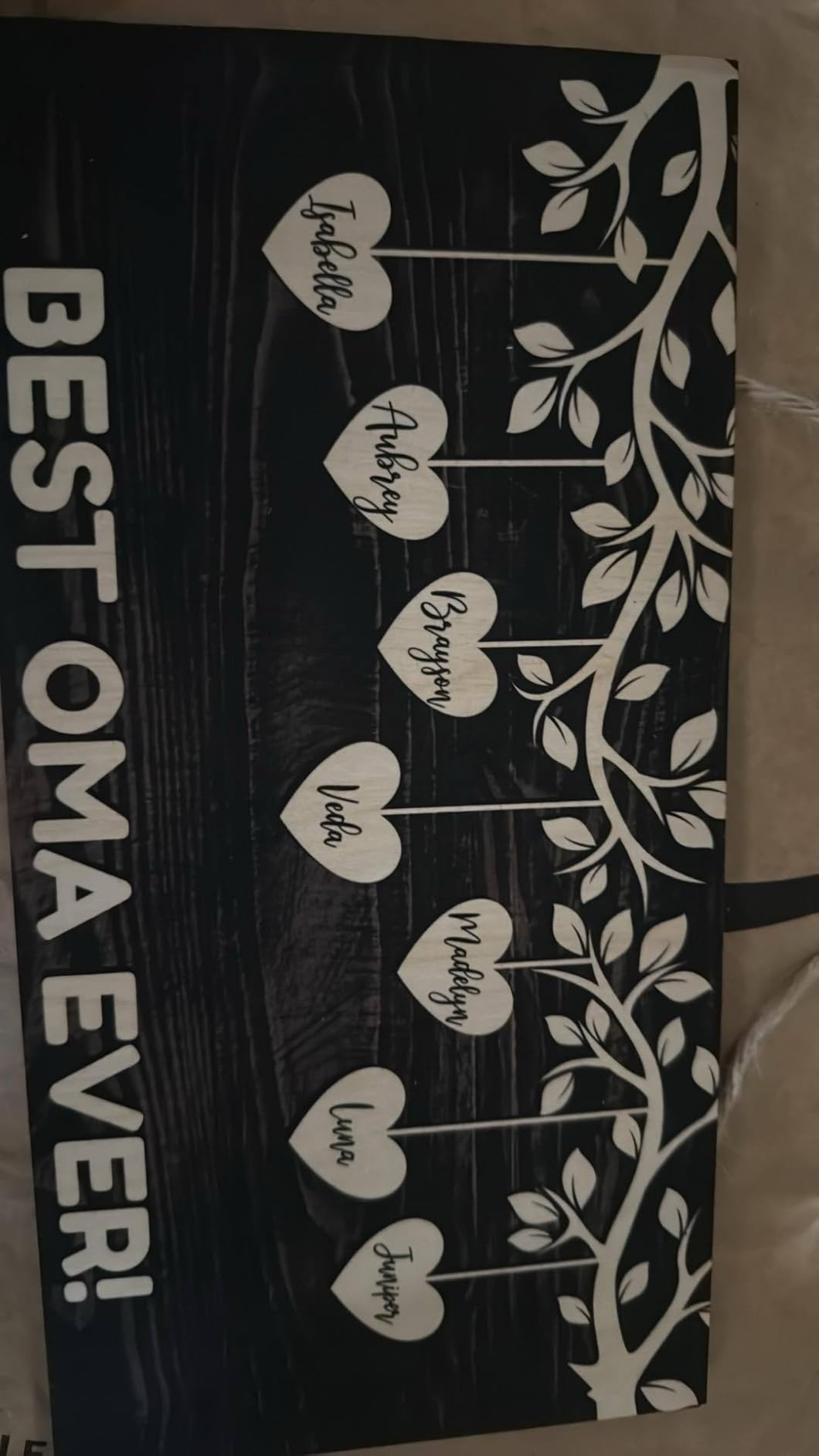 Personalized Family Tree w/Names for Mothers Day Gifts - 4 Colors 7x18in Customized Wood Signs Decor for Best Mom Ever Mother Gifts Custom Mommy Wooden Board Room Wall Art Decorations C1 - Customer Photo 1