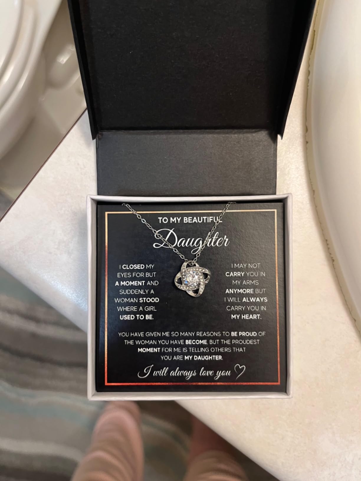 To My Beautiful Daughter Necklace from Mom & Dad | Cubic Zirconia Pendant with Heartfelt Message Card & Gift Box | Daughter Birthday, Graduation, Christmas Jewelry Gift from Parents - Customer Photo 1