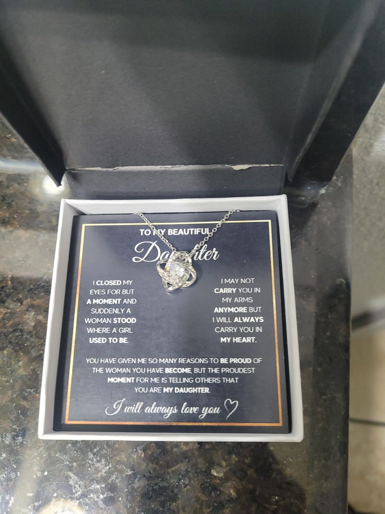 To My Beautiful Daughter Necklace from Mom & Dad | Cubic Zirconia Pendant with Heartfelt Message Card & Gift Box | Daughter Birthday, Graduation, Christmas Jewelry Gift from Parents - Customer Photo 2