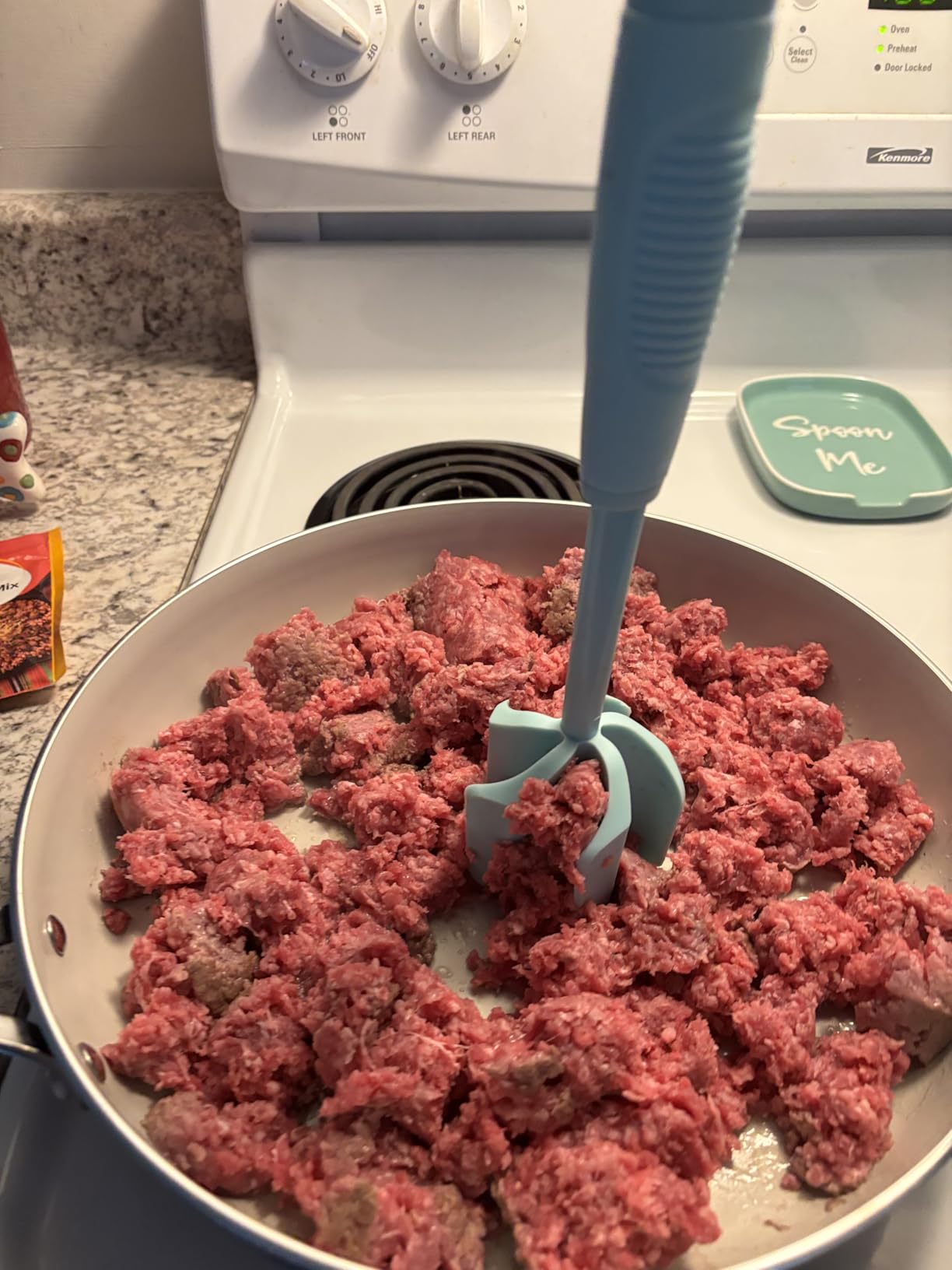 Ourokhome Meat Chopper and Potato Masher, Heat Resistant Nylon Ground Beef Smasher for Hamburger, 5 Curved Blades Nonstick Safe Mixer & Stirrer Practical Kitchen Gadgets, Teal Customer Review Ourokhome Meat Chopper and Potato Masher, Heat Resistant Nylon Ground Beef Smasher for Hamburger, 5 Curved Blades Nonstick Safe Mixer & Stirrer Practical Kitchen Gadgets, Teal - Customer Photo 1