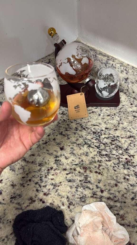 PONPUR Gifts for Men Dad Christmas, Whiskey Decanter Globe Set with 2 Ball Stones & 2 Glasses, Anniversary Birthday Gifts for Him Husband Boyfriend Brother, Cool Stuff Gift for Bourbon Scotch - Customer Photo 1