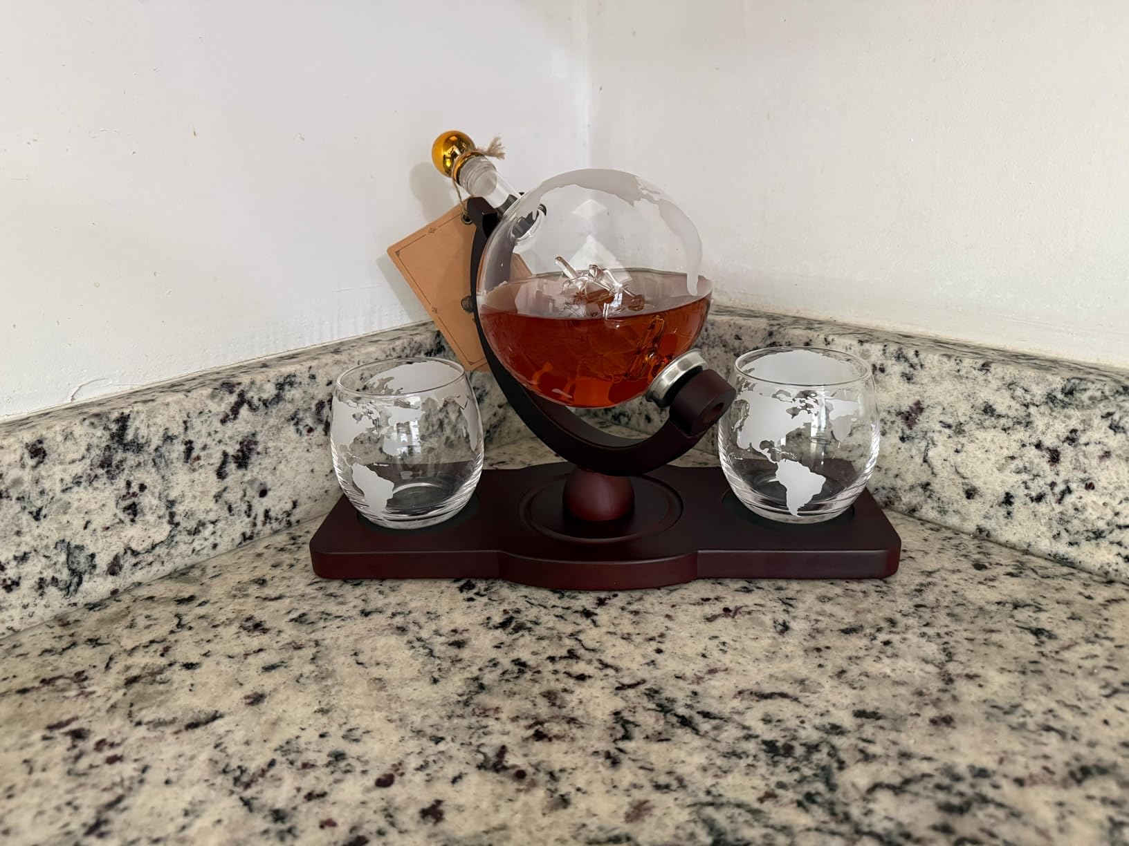 PONPUR Gifts for Men Dad Christmas, Whiskey Decanter Globe Set with 2 Ball Stones & 2 Glasses, Anniversary Birthday Gifts for Him Husband Boyfriend Brother, Cool Stuff Gift for Bourbon Scotch - Customer Photo 2