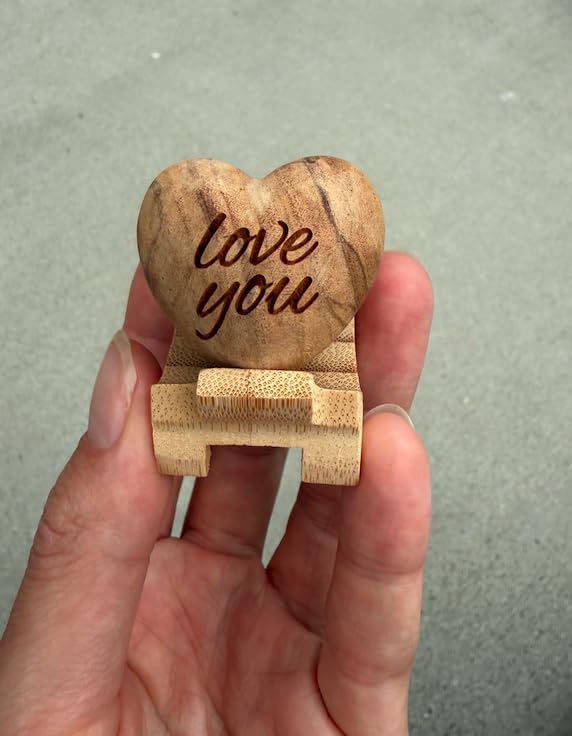 Carved Wooden Heart Shape Gifts - You are My Heart - Engraved Olive Wood with Bamboo Stand - 5 Year Wooden Anniversary for Her or Him - Christmas, Valentines Day, Wedding, Birthday, Mothers Day - Customer Photo 2