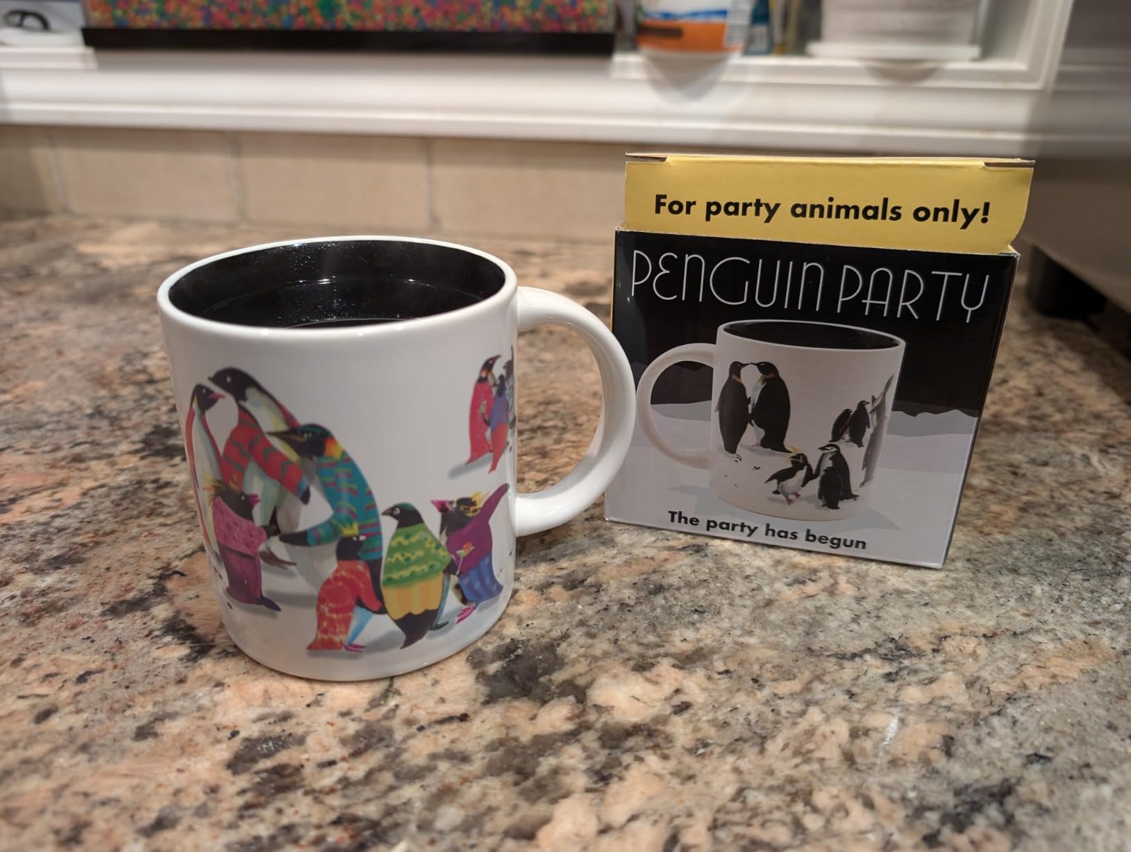 The Unemployed Philosophers Guild Penguin Party Heat Changing Color Transforming Reveal Mug - Add Coffee and the Penguins Start the Festivities - Customer Photo 1