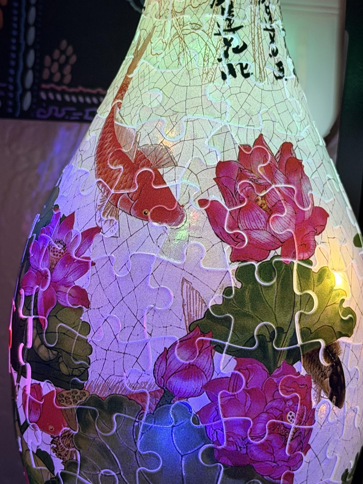 Pintoo 3D Puzzle Vase Unique Flower Vase Made by 160 Curved Plastic Puzzle Pieces House Warming Gift for Flower Arrangements and Home Decoration - [S1035] (Translucent, Flowers and Birds) - Customer Photo 3