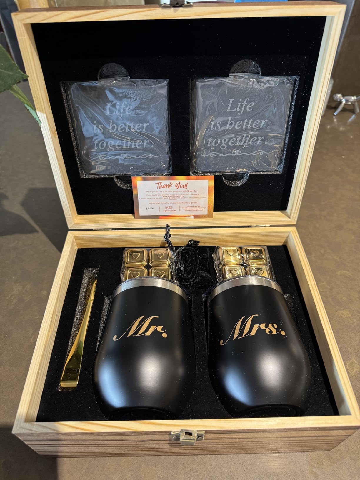 Unique Christmas for Couples - Engagement Wine Tumbler Gift Set - 'To The Beautiful Couple', Bridal Shower Set for Her - Wedding Set for Couple - Mr and Mrs Tumbler Set - Customer Photo 2