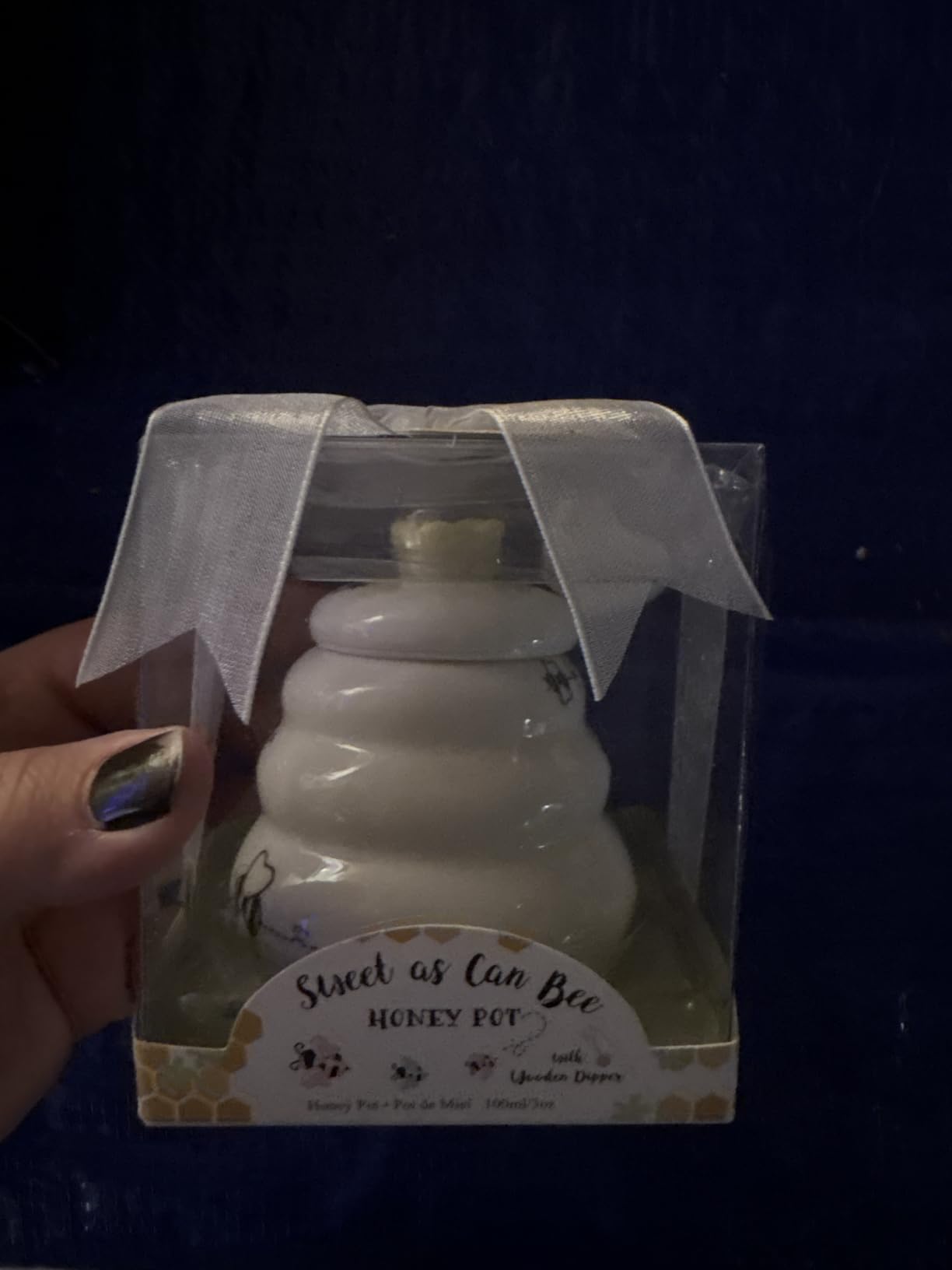 Kate Aspen Sweet as Can Bee Ceramic Mini Honey Pot with Wooden Honey Dipper (3.4 oz) Honey Jar, Bee Decor, White/Yellow (23261WT) - Customer Photo 1