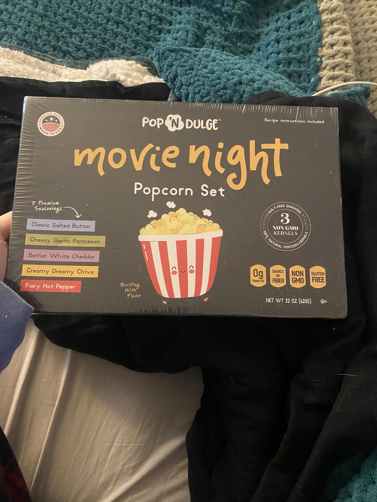 Pop n' Dulge Popcorn Movie Night Supplies 16 pcs Gift Set, 5 Gourmet Popcorn Kernels, 5 Seasoning Variety Packs Non-GMO Kosher Snacks, Great Housewarming Family Date Night Gifts Basket Ideas For Him Her Customer Review Pop n' Dulge Popcorn Movie Night Supplies 16 pcs Gift Set, 5 Gourmet Popcorn Kernels, 5 Seasoning Variety Packs Non-GMO Kosher Snacks, Great Housewarming Family Date Night Gifts Basket Ideas For Him Her - Customer Photo 2