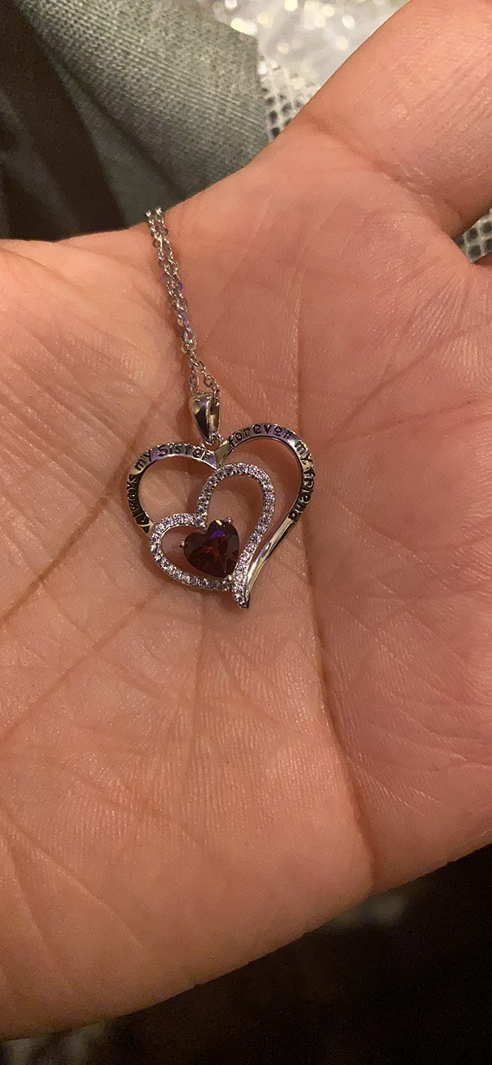 Iefil Sister Gifts from Sisters, 925 Sterling Silver Heart Birthstone Jewelry Sister Mothers Valentines Day Gifts for Sister Birthday Gifts for Sister - Customer Photo 1