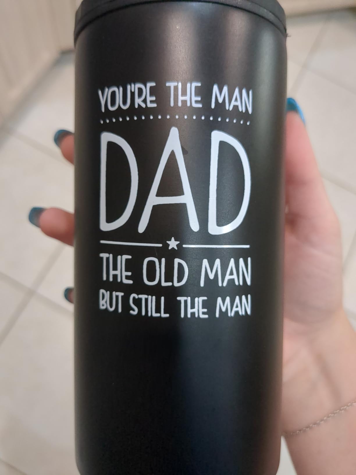 SANDJEST Bonus Dad Tumbler Gifts from Step Daughter Son - 12oz 4 in 1 Design Step Father Tumbler Cup Can Cooler - Best Bonus Dad Ever Insulated Cans Coozie Christmas, Birthday, Father's Day Gift - Customer Photo 1