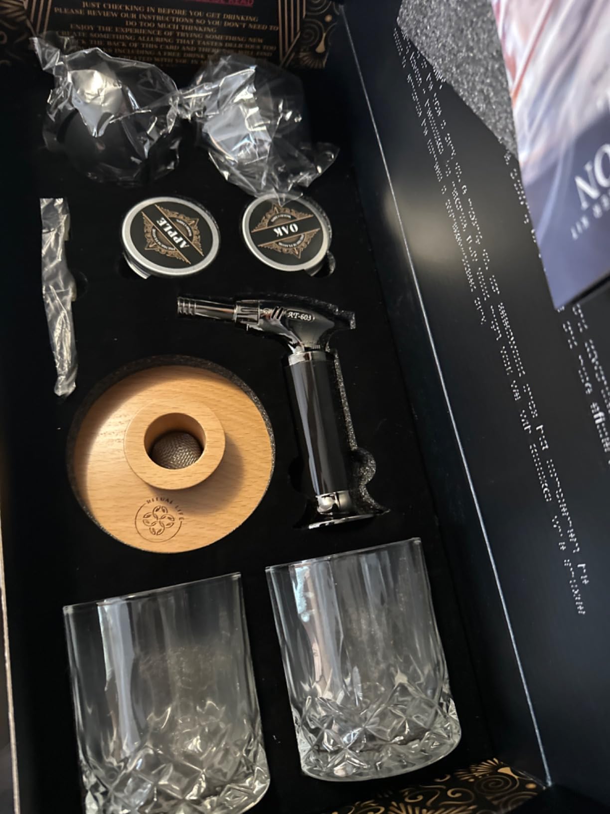 Whiskey Smoker Kit - Cocktail Smoker Kit with Torch, 2 Whiskey Glasses, 2 Ice Ball Makers, 6 Flavors Wood Chips - Old Fashioned Smokers - Bourbon Drink Smoking Set - Whiskey Accessories Gifts for Men - Customer Photo 2