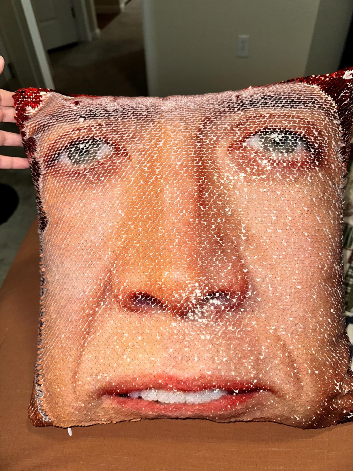 Nicolas Cages Pillow Covers Sequin Pillow Cases Funny Gag Gifts White Elephant Gifts for Christmas Reversible Sequin Pillow Cover Decorative Throw Cushion Case 16 x 16 Inches - Customer Photo 2