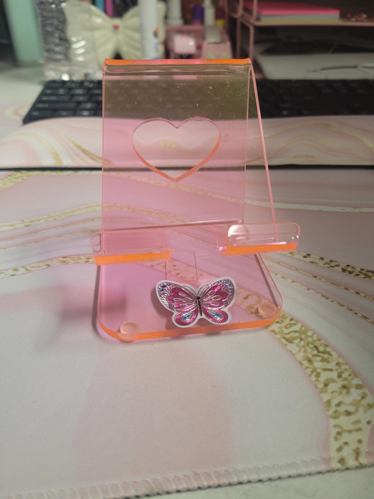 Crpich Acrylic Cell Phone Stand, Portable Phone Holder, Clear Phone Stand for Desk, Compatible with Phone16 15 14 13 Pro Max Mini 12 11 SE, Switch, Android Smartphone, Pad, Tablet, Desk Accessories - Customer Photo 1