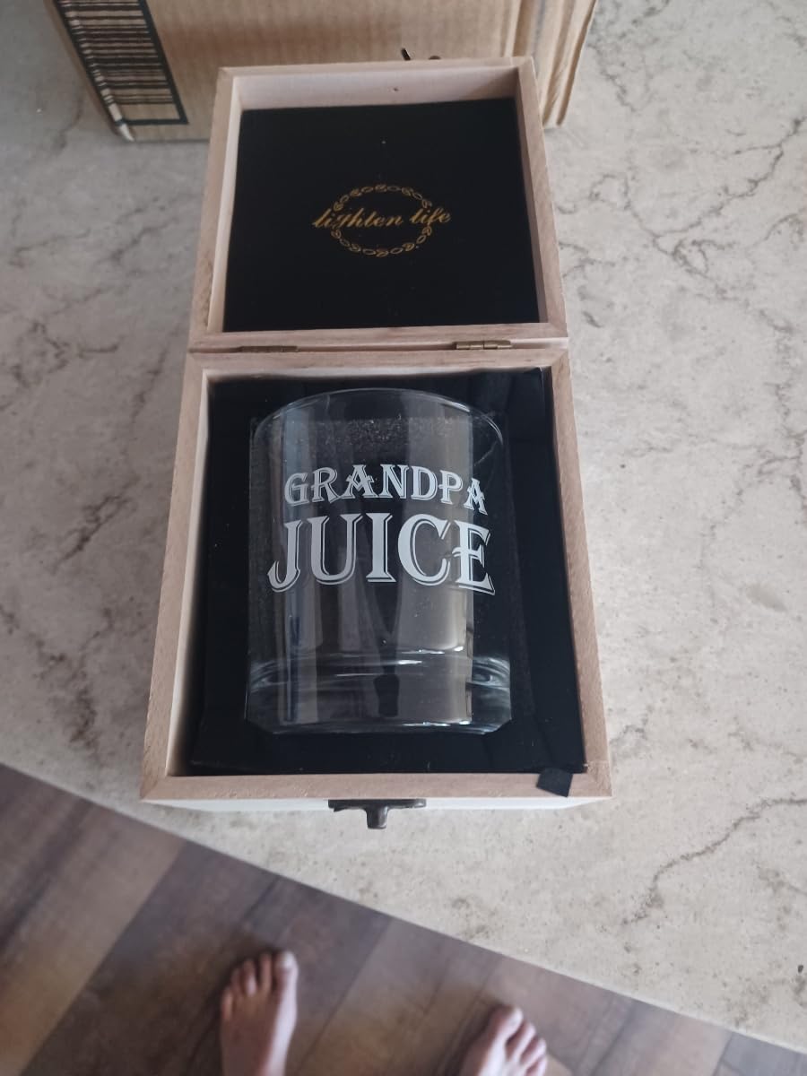 LIGHTEN LIFE Grandpa Juice Whiskey Glass 12 oz, Unique Gift in Valued Wooden Box, Funny Ideas for New Grandpa, Birthday from Grandson, Granddaughter - Customer Photo 1