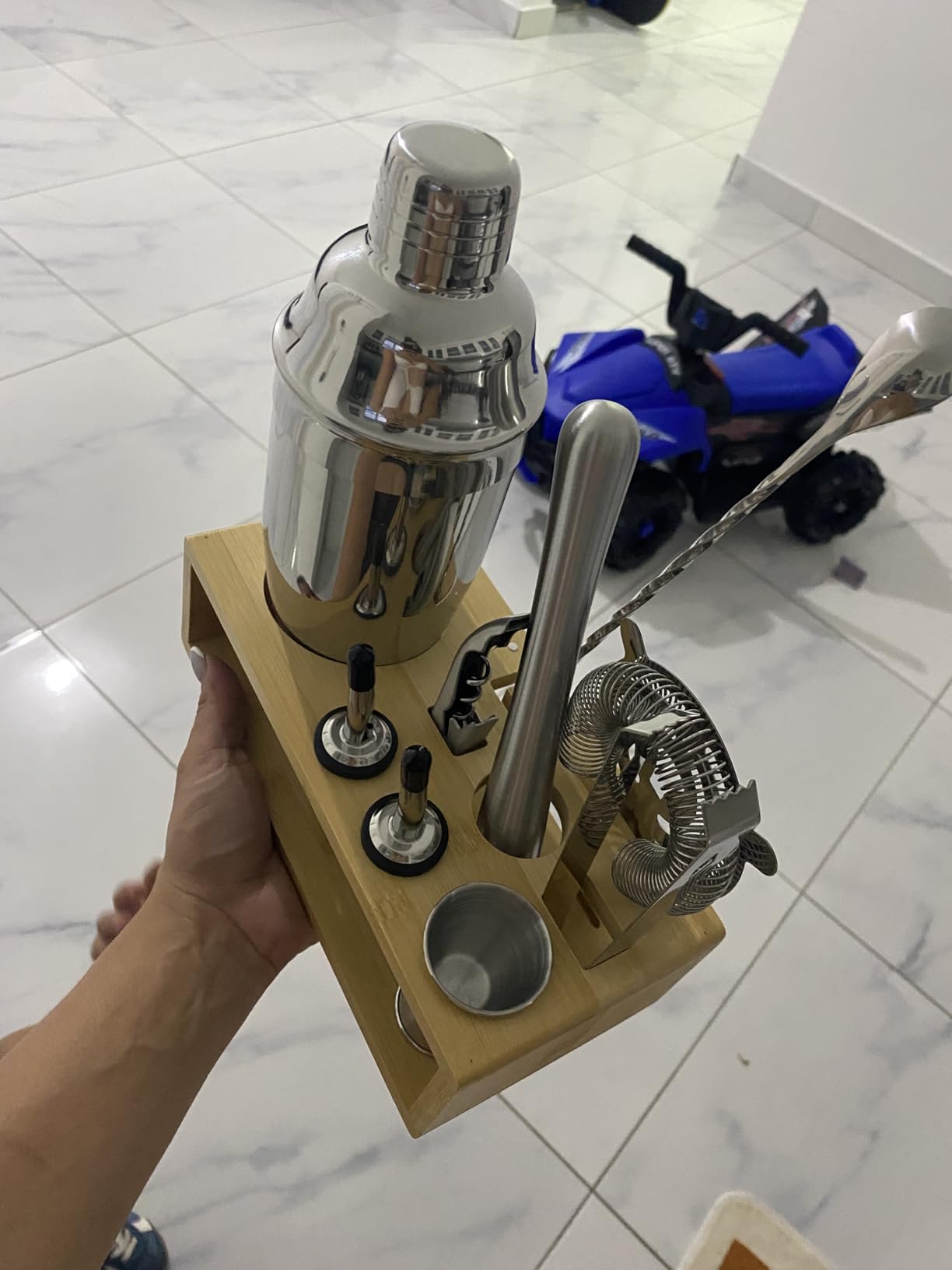 Cocktail Shaker Set, Mixology Bartender Kit 10-Piece Bar Tools Set with Stylish Bamboo Stand, Bar kit: Martini Shaker Muddler Jigger with All Essential Accessory Tools Gifts for Men Dad - Customer Photo 1